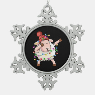 Xmas Gift Dabbing Sheep Christmas Snowflake Pewter Christmas Ornament