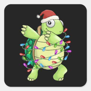 Xmas Gift Dabbing Turtle Christmas Square Sticker