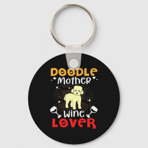 Xmas Gift Doodle Dog Mother And Wine Lover Key Ring