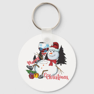 Xmas Gift Drink Wine And Merry Christmas Key Ring