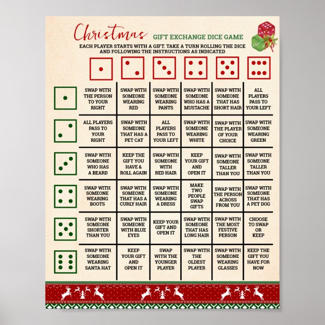 Xmas Gift Exchange Roll Dice Game Ugly Sweater Poster (Front)