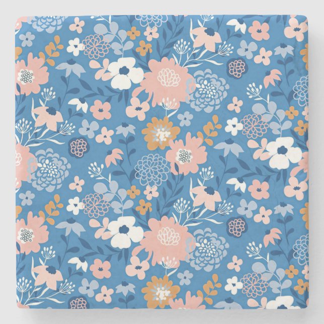 Xmas Gift Fabric Design With Simple Flowers Stone Coaster (Front)