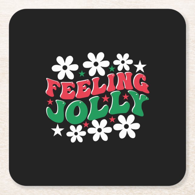 Xmas Gift Feeling Jolly Square Paper Coaster (Front)