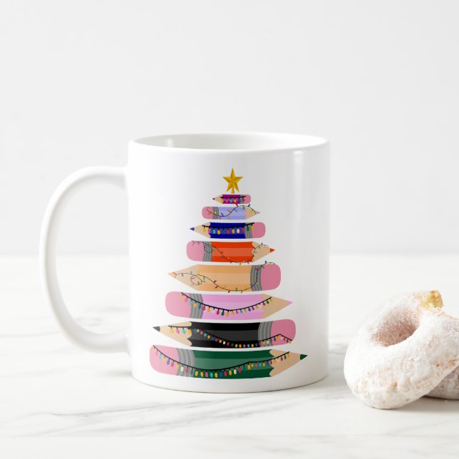Xmas Gift For Teacher, Pen Merry Christmas Tree Coffee Mug (With Donut)
