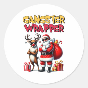Xmas Gift Gangster Wrapped Classic Round Sticker