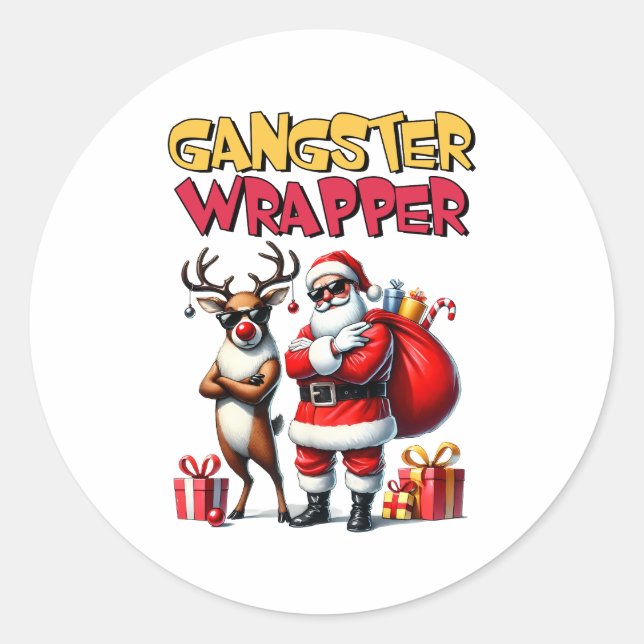 Xmas Gift Gangster Wrapped Classic Round Sticker (Front)
