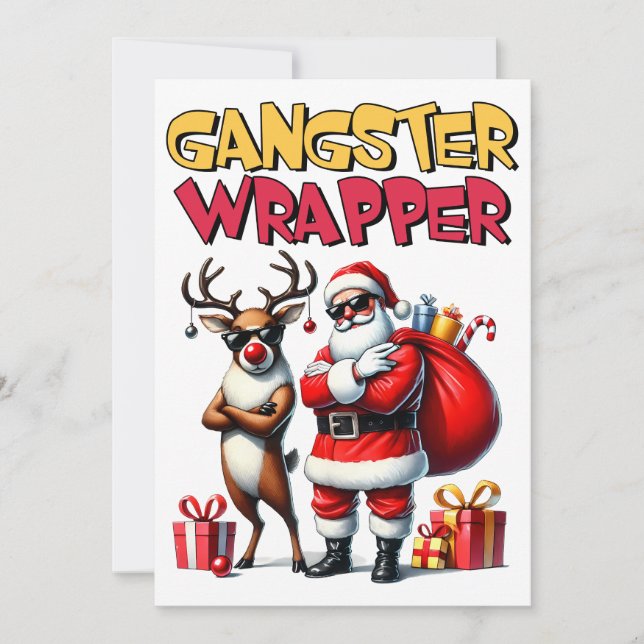 Xmas Gift Gangster Wrapped Holiday Card (Front)