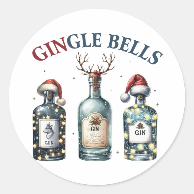 Xmas Gift Gingle Bells Classic Round Sticker (Front)