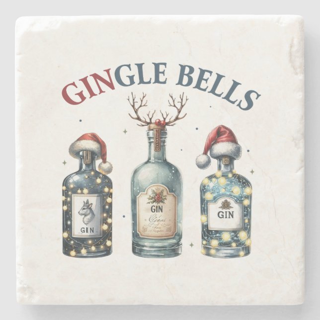 Xmas Gift Gingle Bells Stone Coaster (Front)