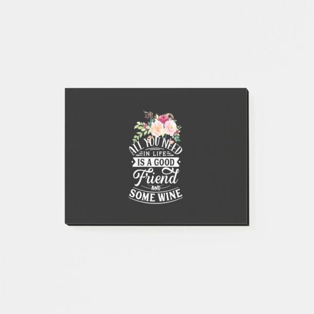 Xmas Gift | Good Friend And Some Wine Post-it Notes (Front)