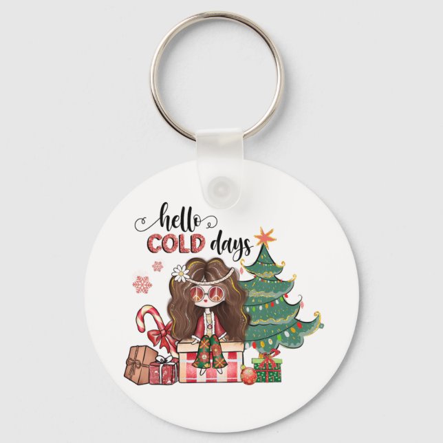 Xmas Gift Hello Cold Days Key Ring (Front)