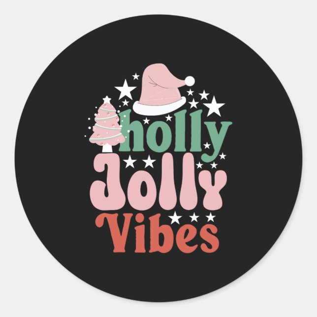 Xmas Gift Holly Jolly Vibes Classic Round Sticker (Front)