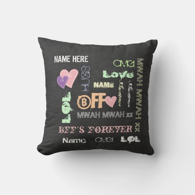 Xmas gift ideas BFFs friends, wordcloud cushions (Front)