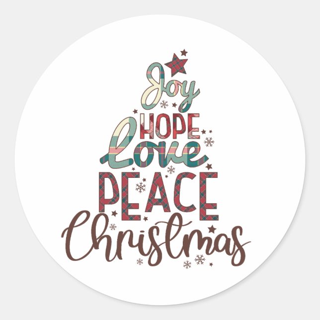 Xmas Gift Joy Love Peace Christmas Classic Round Sticker (Front)