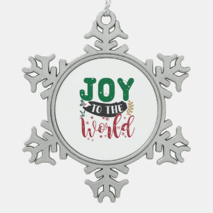 Xmas Gift Joy To The World Snowflake Pewter Christmas Ornament