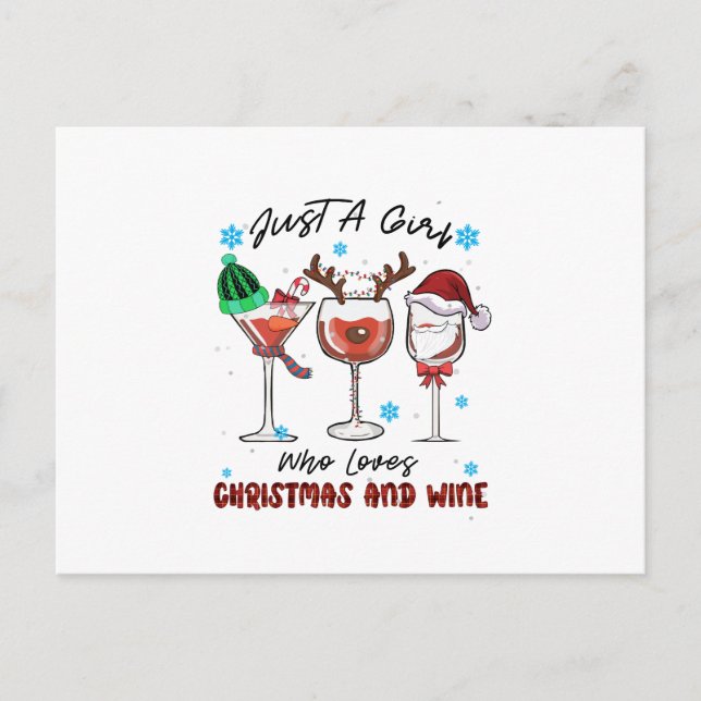 Xmas Gift Just A Girl Who Loves Christmas And Wine Postcard (Front)