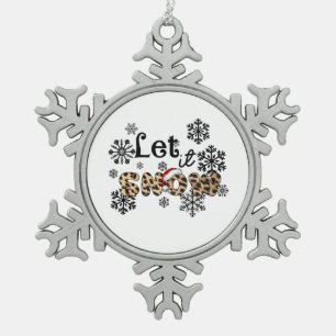 Xmas Gift Let It Snow Leopard Snowflake Pewter Christmas Ornament