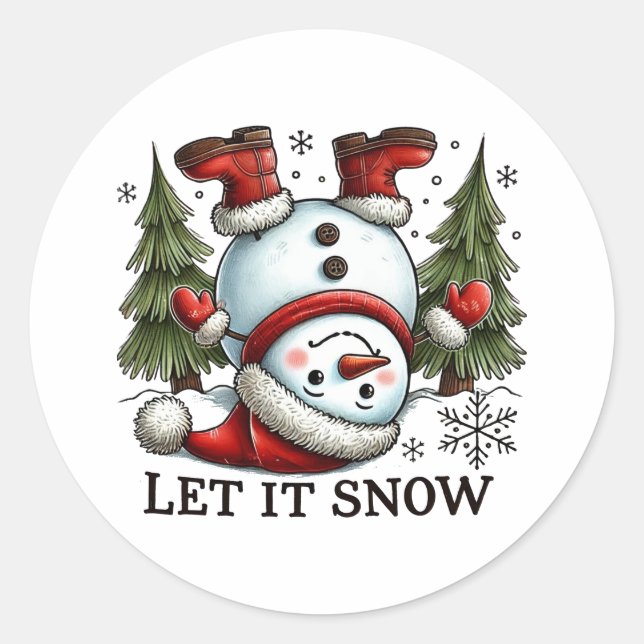 Xmas Gift Let It Snow Man Classic Round Sticker (Front)