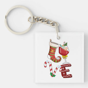 Xmas Gift Love Wine Christmas Key Ring