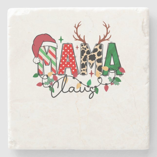 Xmas Gift Mama Claus With Kids Stone Coaster (Front)