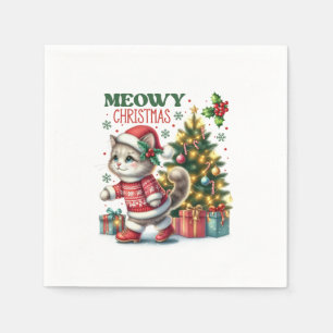 Xmas Gift Meowy Christmas Napkin