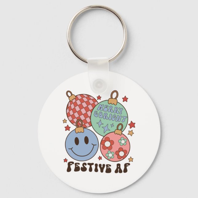Xmas Gift Merry And Bright Festive AF Key Ring (Front)