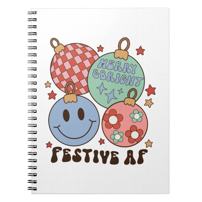 Xmas Gift Merry And Bright Festive AF Notebook (Front)