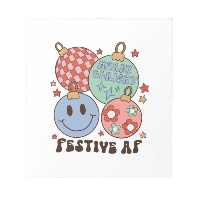 Xmas Gift Merry And Bright Festive AF Notepad (Front)