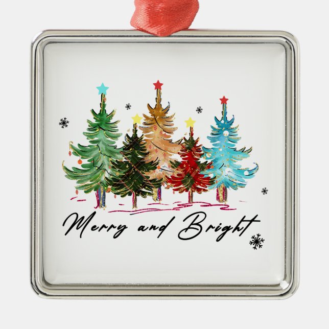 Xmas Gift Merry And Bright Metal Tree Decoration (Front)