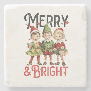 Xmas Gift Merry and Bright Stone Coaster