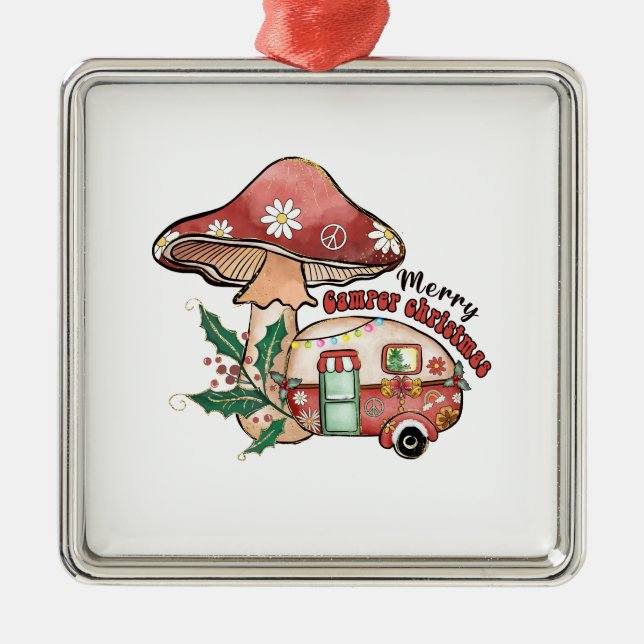 Xmas Gift Merry Camper Xmas Metal Tree Decoration (Front)