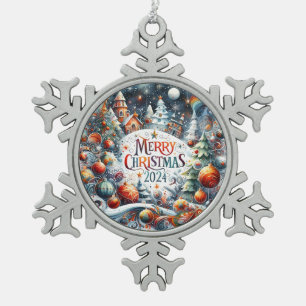 Xmas Gift Merry Christmas 2024 Snowflake Pewter Christmas Ornament
