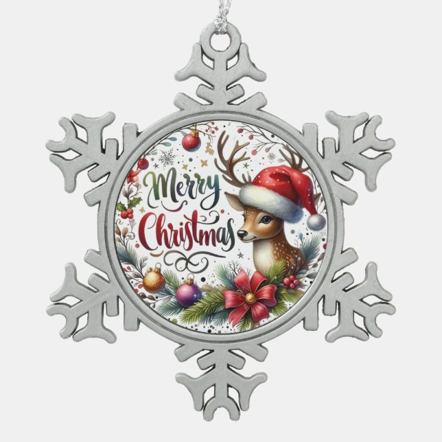 Xmas Gift Merry Christmas Snowflake Pewter Christmas Ornament (Front)
