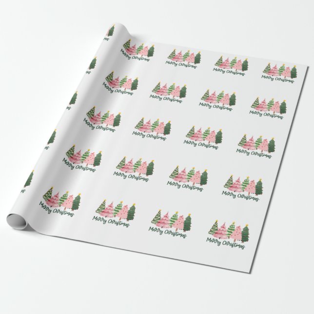 Xmas Gift Merry Christmas Tree Wrapping Paper (Unrolled)