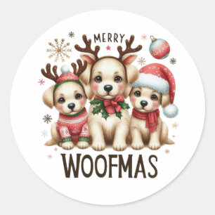 Xmas Gift Merry Woofmas Classic Round Sticker