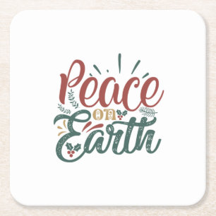 Xmas Gift Peace On Earth Square Paper Coaster