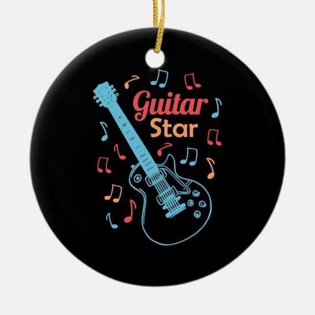 Xmas Gift | Proud Guitarist Star Ceramic Tree Decoration (Front)
