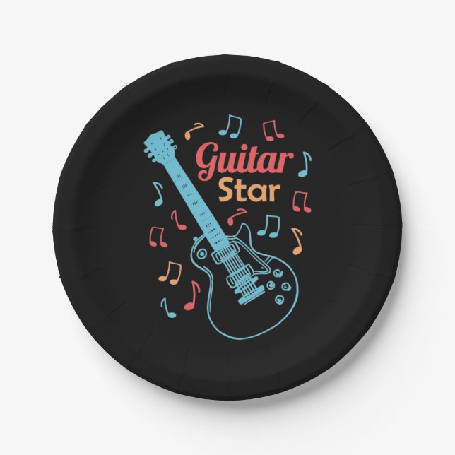 Xmas Gift | Proud Guitarist Star Paper Plate (Front)