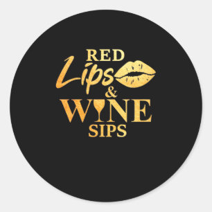 Xmas Gift Red Lips And Wine Sips Classic Round Sticker