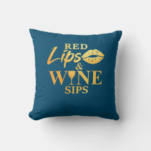 Xmas Gift Red Lips And Wine Sips Cushion