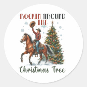 Xmas Gift Rockin Around The Christmas Tree Classic Round Sticker