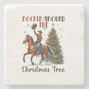 Xmas Gift Rockin Around The Christmas Tree Stone Coaster