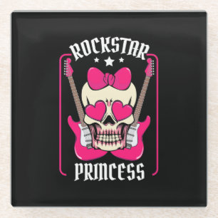 Xmas Gift Rockstar Princess Skull Glass Coaster