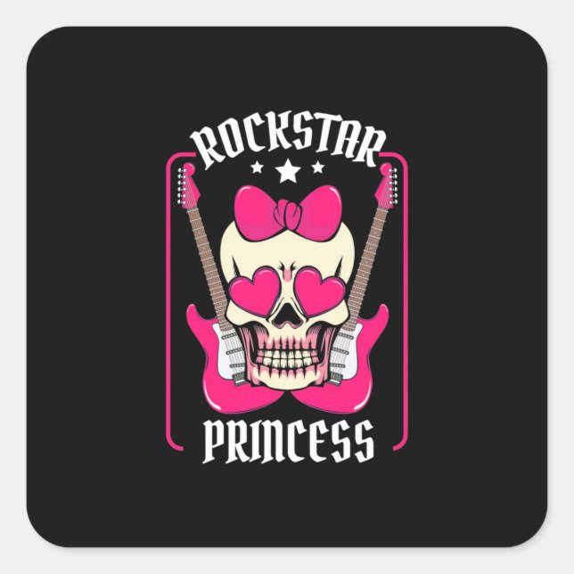 Xmas Gift | Rockstar Princess Skull Square Sticker (Front)