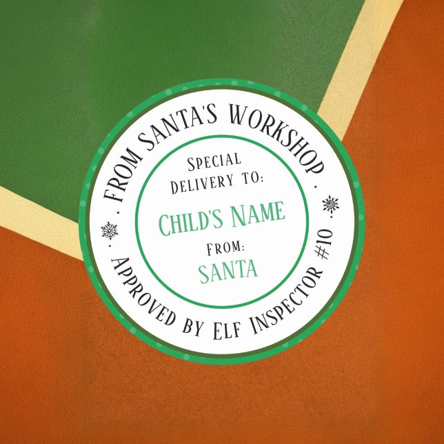 Xmas Gift Santa's Workshop Personalised Name Green Classic Round Sticker (Creator Uploaded)