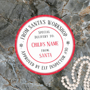 Xmas Gift Santa's Workshop Personalized Name Classic Round Sticker
