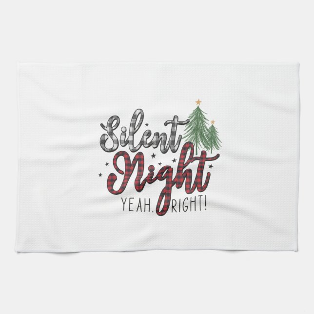 Xmas Gift Silent Night Yeah Tea Towel (Horizontal)