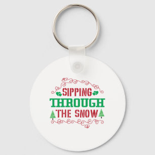Xmas Gift Sipping Through The Snow Key Ring