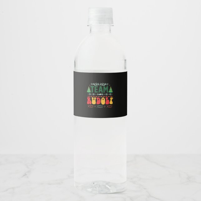 Xmas Gift Team Rudolf Water Bottle Label (Front)