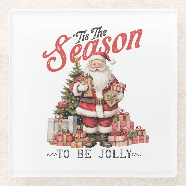 Xmas Gift Tis The Season Glass Coaster (Front)